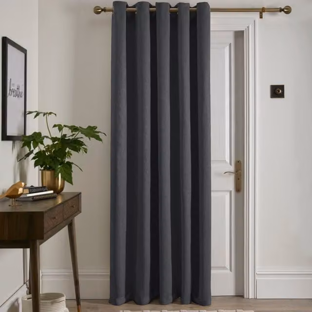 Fusion Strata Dim Out Eyelet Door Curtain, Charcoal Grey, W: 66 cm, H: 84 cm