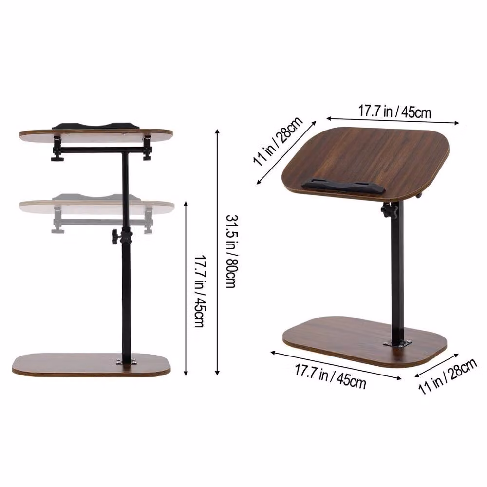 FORGEVIO Adjustable Height C Shaped Sofa Side End Table in Brown Wood – 2
