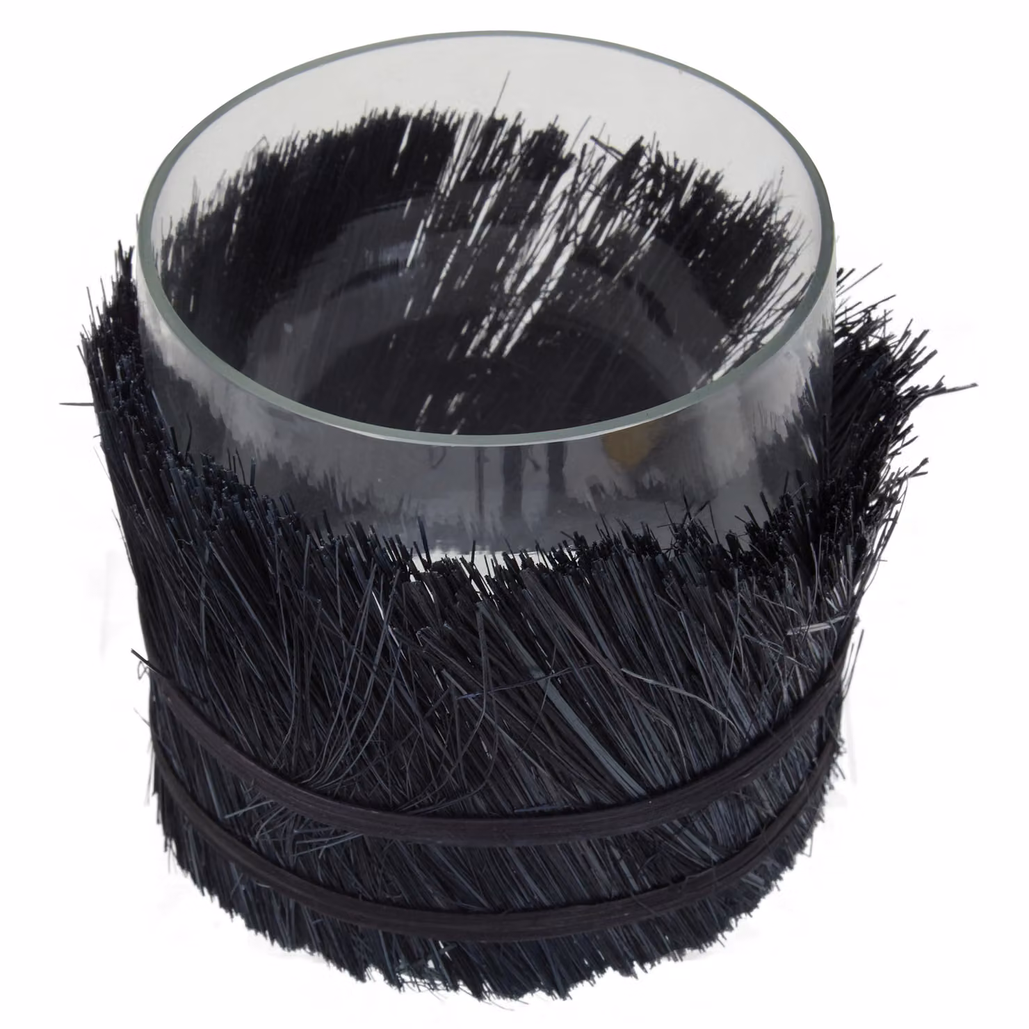 Orsina Modern Round Black Glass and Rattan Tealight Candle Holder – 3