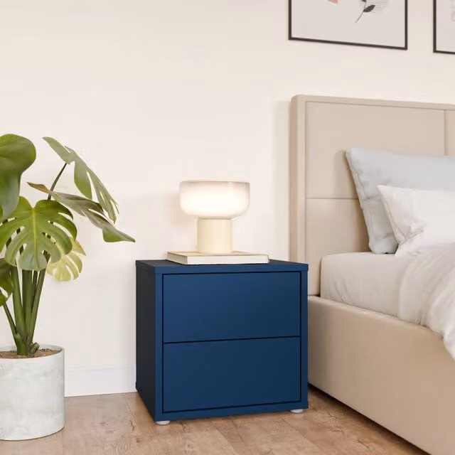 Furniture To Go Alice Springs Low Bedside Cabinet with 2 Push-Open Drawers in Taupe and Night Blue