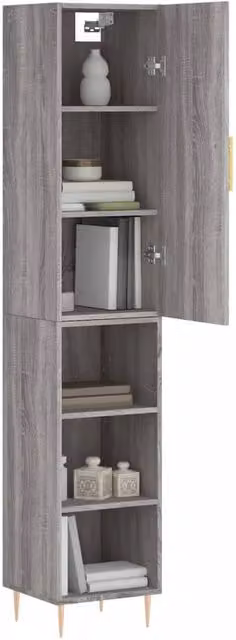 Berkfield Home Grey Sonoma Highboard with Hinged Doors and Internal Shelves, W/D/H: 34.5 x 34.0 x 180.0 cm