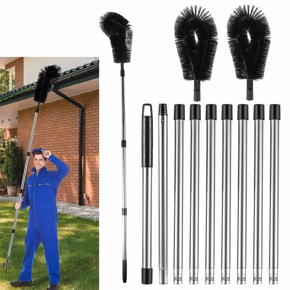 KORVIXA Black Gutter Cleaning Brush with Telescopic Stainless Steel Handle and Refillable Head – 2