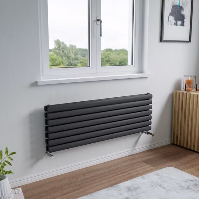 Agadon Neo Duplex Horizontal Oval Tube Designer Radiator in Dark Grey, W/H: 150 x 41 cm – 1