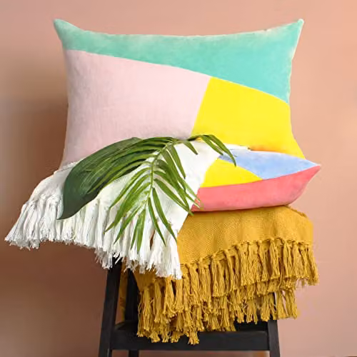 Furn Morella Abstract Geometric Velvet and Cotton Cushion, Multicolour, W/D/H: 60 x 40 x 40 cm – 2