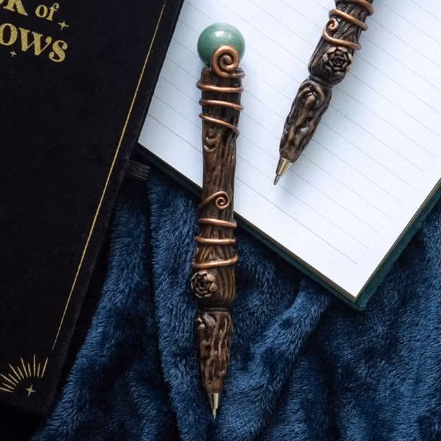 KDMK Abundance Crystal Wand Pen for Manifesting Ideas in Brown and Green