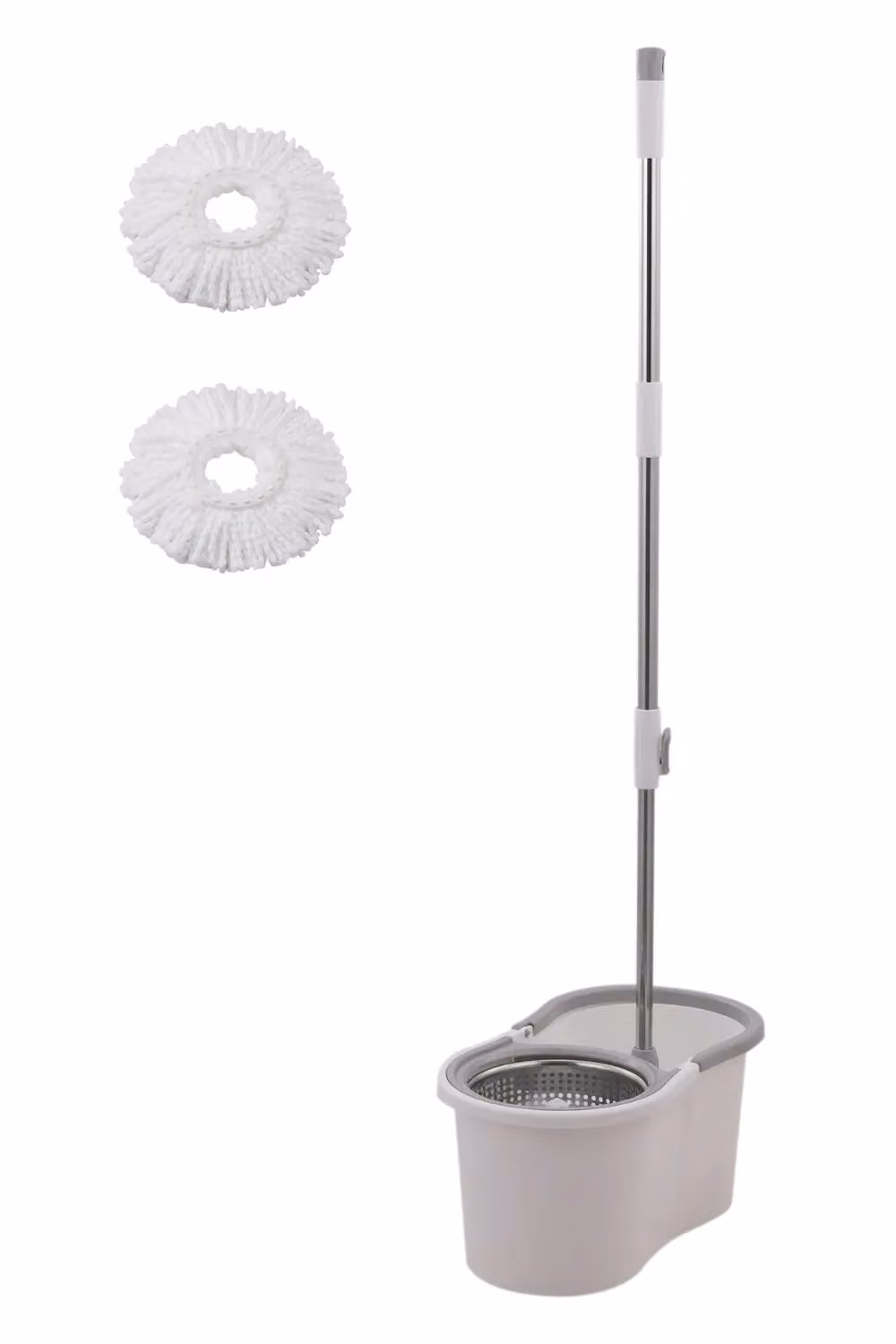 Living and Home 360 Degree Rotating Hands-free Wringing Cleaning Mop Bucket Set with 2 Mop Heads in Grey and White – 3