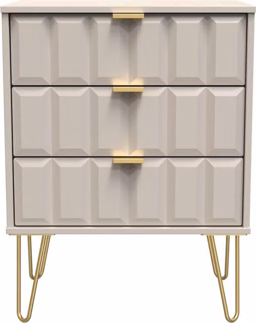 2 U Metro 3 Drawer Chest in Taupe and Gold, Ready Assembled