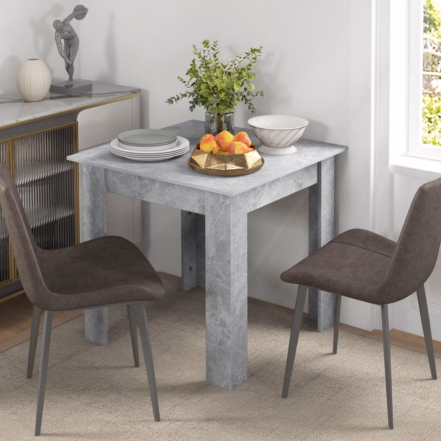 HOMCOM Modern Square Dining Table in Cement Grey with Faux Cement Effect – 2