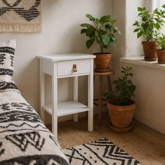 Wyld Haus Wildberry Matt White Bedside Table with 1 Drawer and Bottom Shelf, W/D/H: 40 x 34 x 70 cm