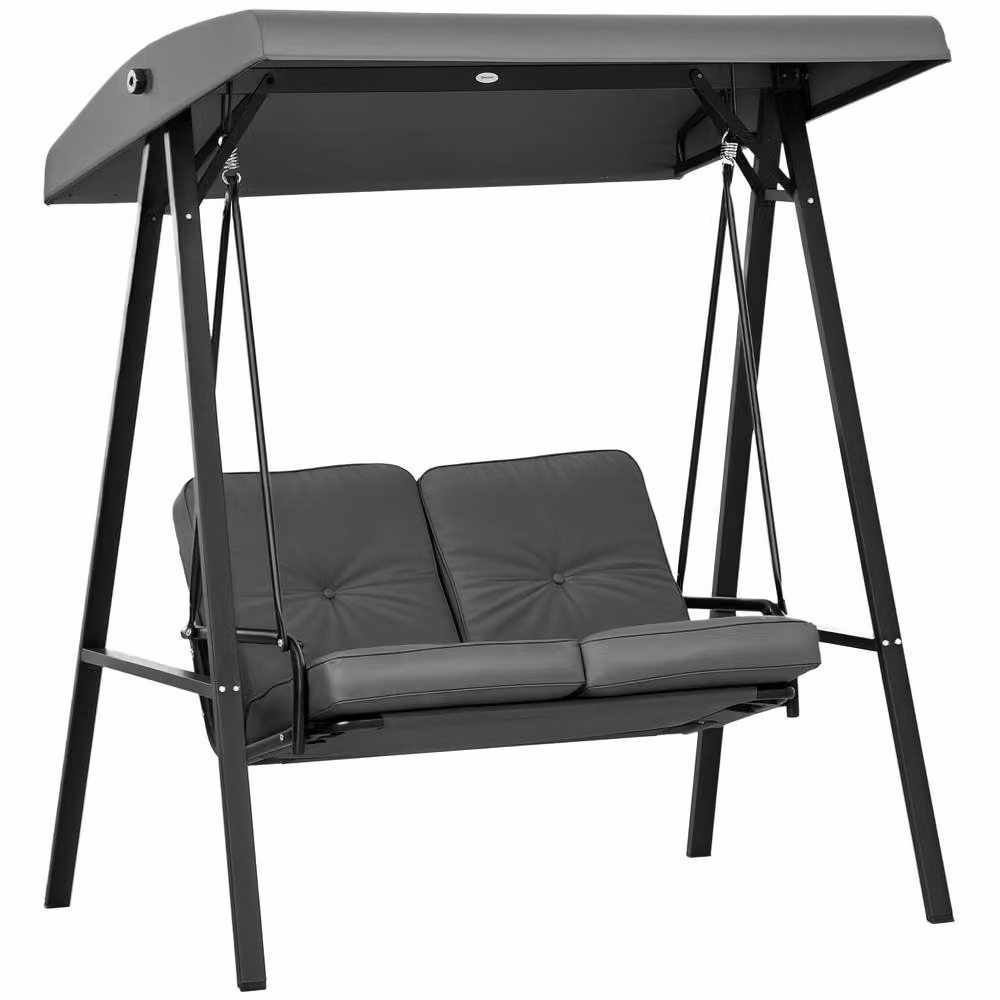 OUTSUNNY 2 Seater Garden Outdoor Swing Chair Hammock with Adjustable UV-Resistant Canopy in Dark Grey – 2