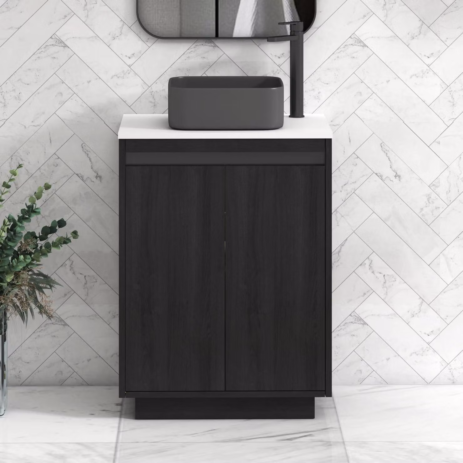 Royal Bathrooms Orion 600mm Hale Floor Standing Vanity Unit with Art Square Basin in White and Black