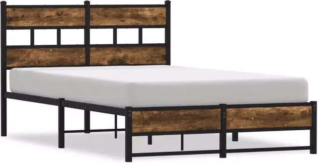 Berkfield Home Metal Bed Frame in Smoked Oak Brown, W/D/H: 120 x 200 cm – 1