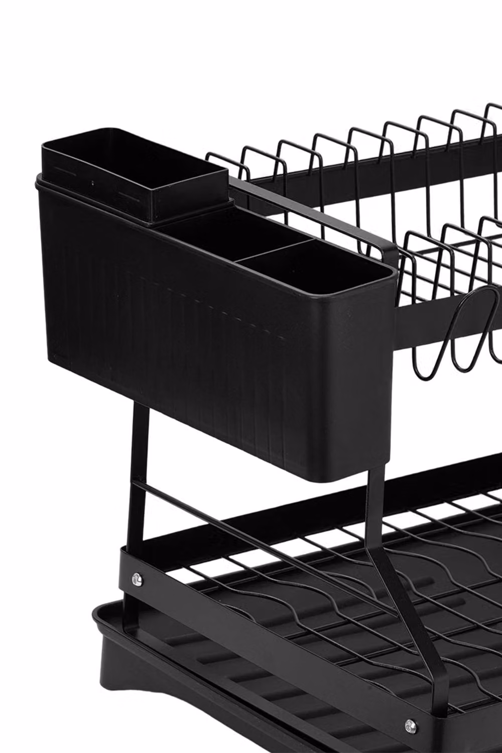 Garden Sanctuary 2-Tier Coated Steel Dish Drainer with Cup Holder in Black – 3