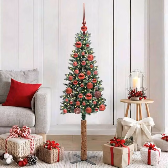 Berkfield Home Slim Christmas Tree with 150 LEDs in Green and White, Height: 150 cm