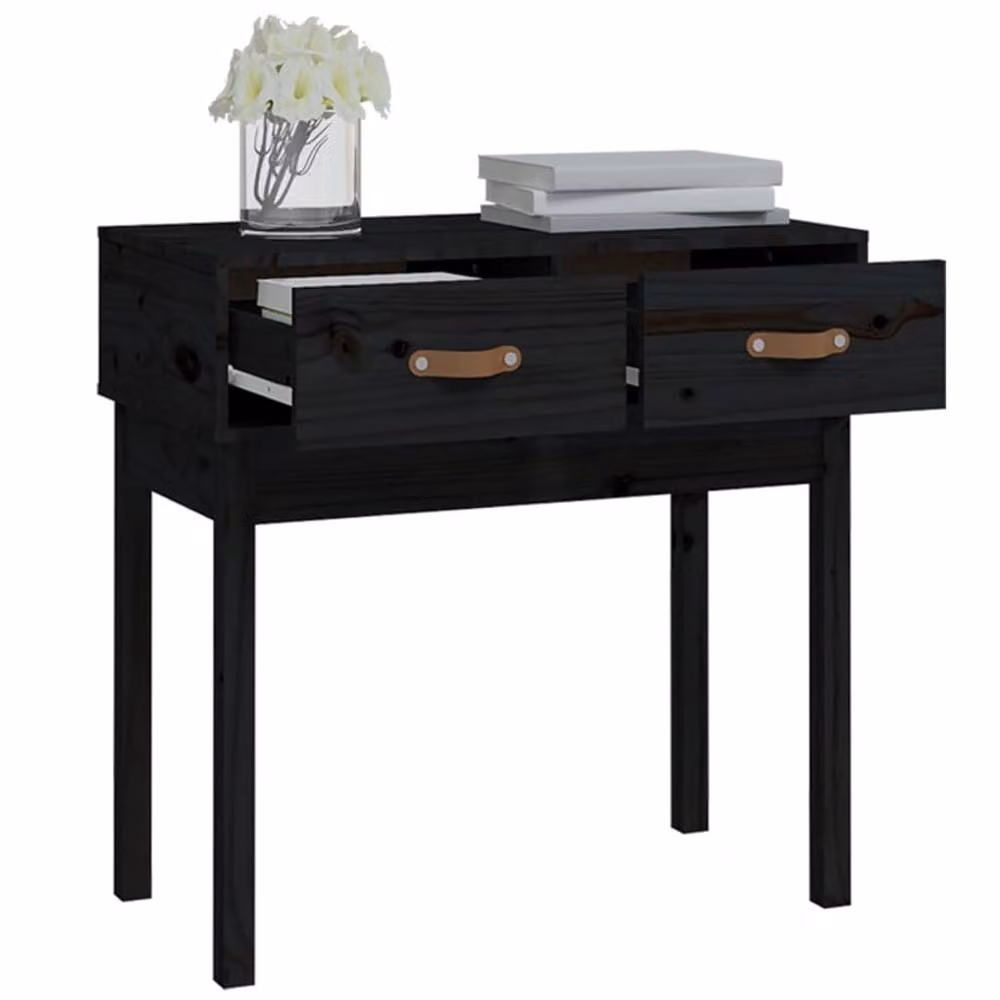 Berkfield Home Rustic Black Solid Wood Pine Console Table W/D/H: 76.5 x 40 x 75 cm – 4