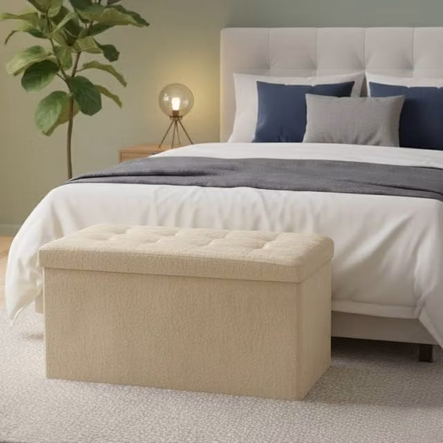 Snug City Beige Crushed Velvet Rectangle Storage Box with Lid