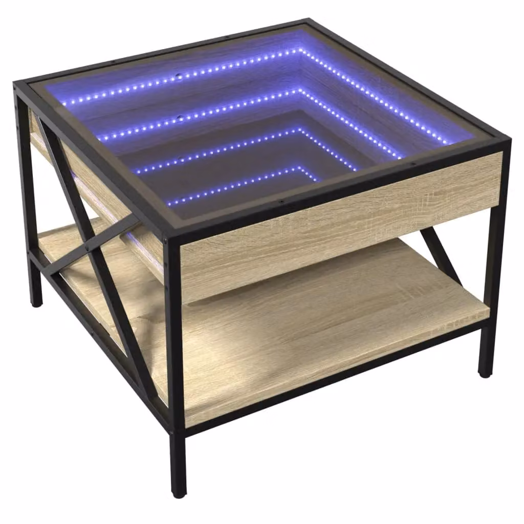 Berkfield Home Infinity LED Coffee Table in Sonoma Oak and Brown, W/D/H: 50 x 50 x 38 cm – 3