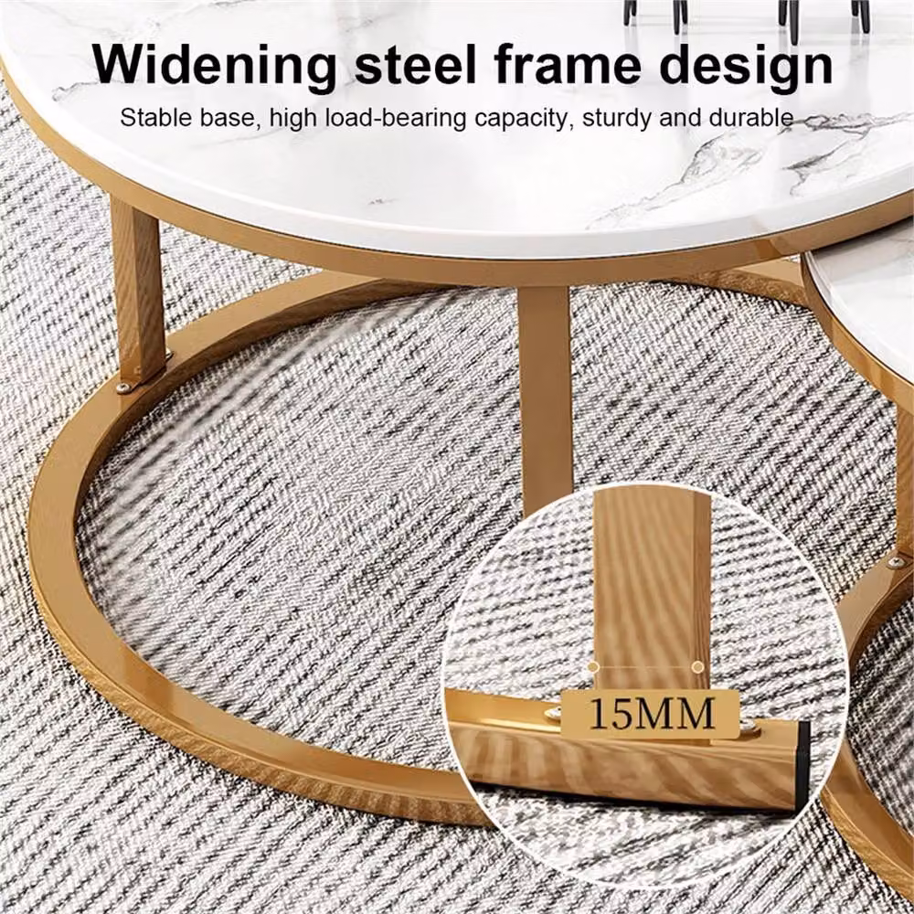 EONLION Set of 2 Round Nesting Coffee Tables in White and Gold – 4