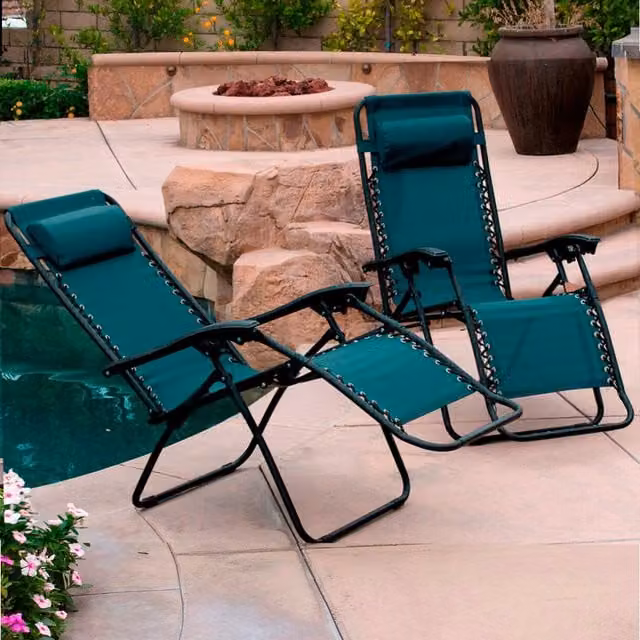 Neo Zero Gravity Recliner Garden Sun Lounger Chairs, Set of 2, Green Textilene