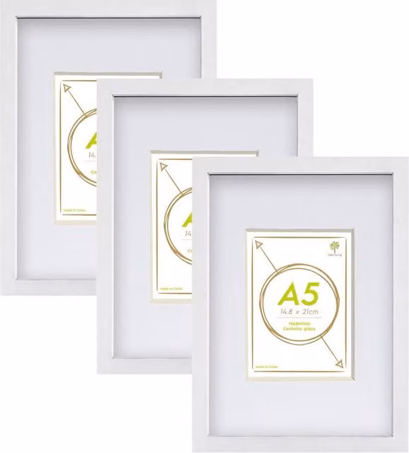 Nicola Spring Rectangular Photo Frames with A5 Mounts, A4 Size, White, Pack of 3 – 2