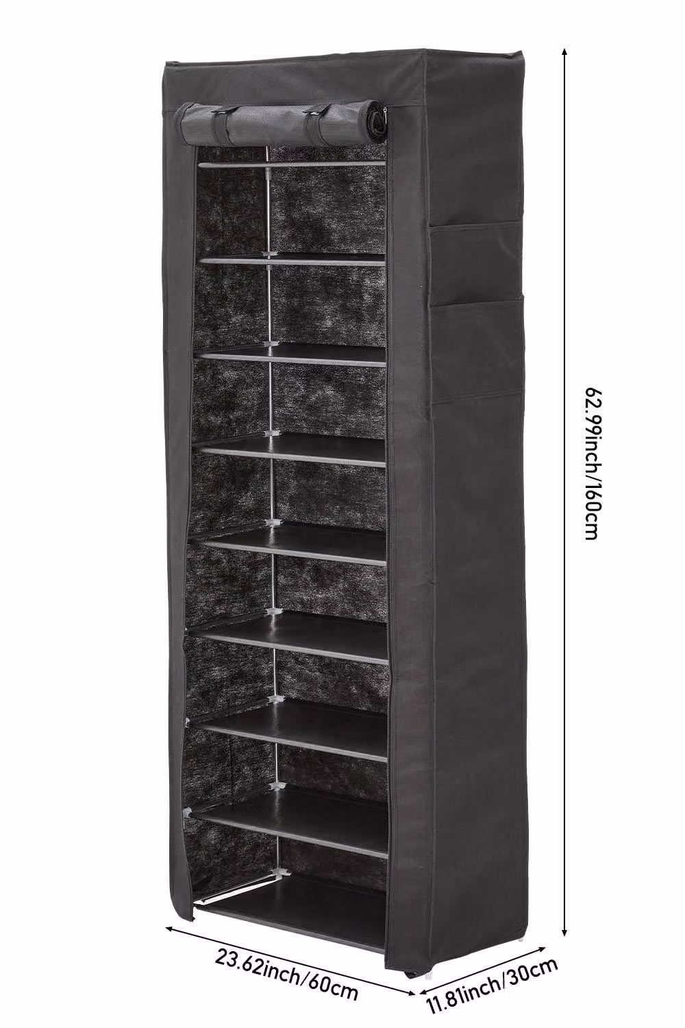 Garden Sanctuary Modern Black Metal Shoe Cabinet with Roll-Up Shutter Doors and Internal Shelves – 2
