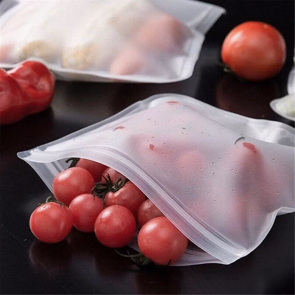 ATEK 48 Pack Reusable BPA Free Silicone Zip Lock Freezer Bags in Clear Transparent for Vacuum Food Storage – 4