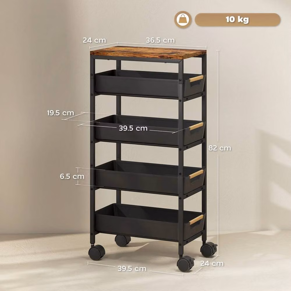 VOGREX Black Metal Mobile Kitchen Utility Storage Trolley – 2