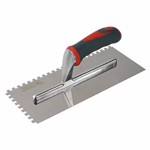 Faithfull Stainless Steel Notched Trowel with Soft Grip Handle in Silver – 1
