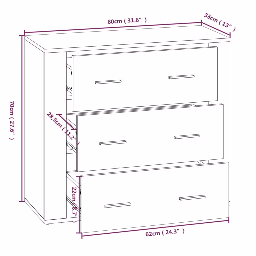 Berkfield Home Sideboard in Concrete Grey, Engineered Wood, W/D/H: 80 x 33 x 70 cm – 2