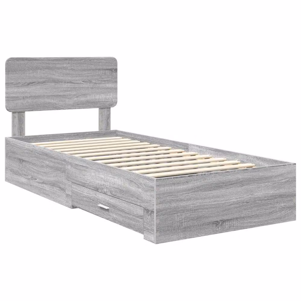 Berkfield Home Grey Sonoma Bed Frame with Drawers in Engineered Wood W: 75 cm, L: 190 cm – 2