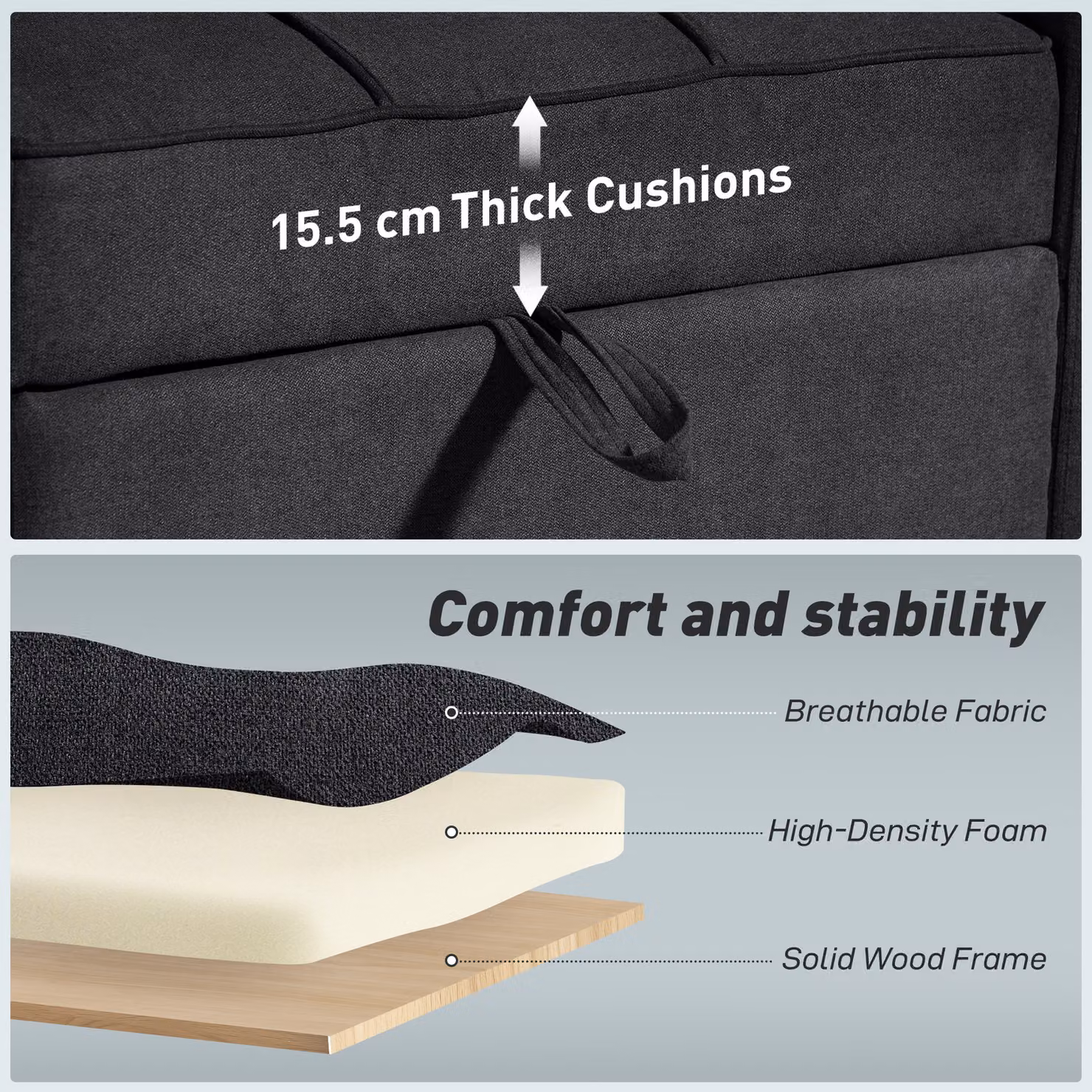 HOMCOM 3-in-1 Single Sofa Bed, Convertible Sleeper Chair with Armrests in Black – 7