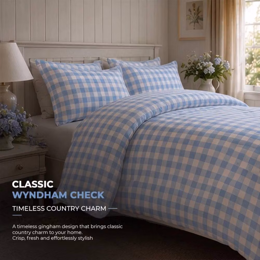 Sweet Dreams Wyndham Blue Gingham Check Duvet Cover and Pillowcase Set, W/D/H: 180 x 200 cm – 2