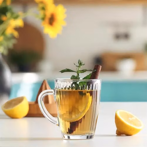 LAV Hestia Geometric Glass Mugs, Clear, Set of 12, 250ml – 2
