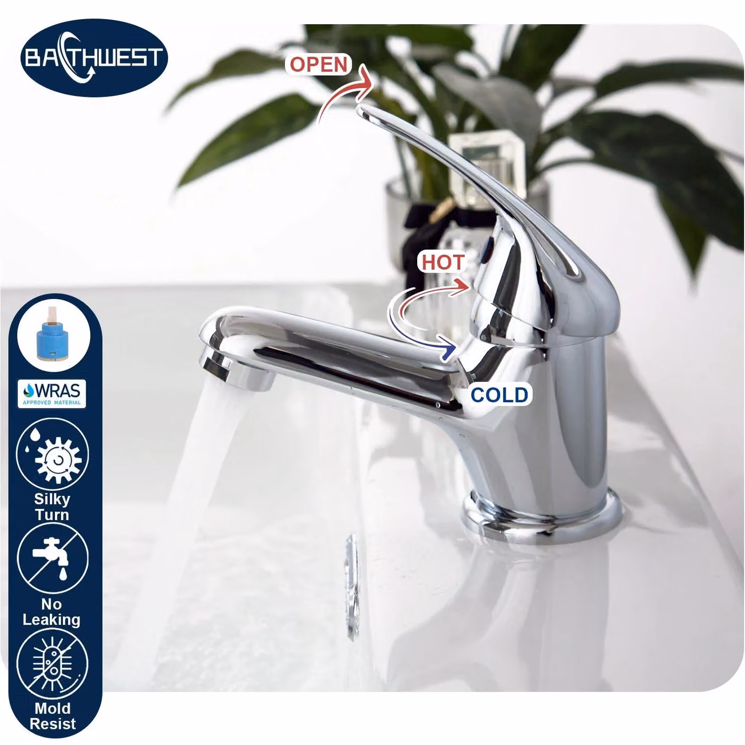 BATHWEST Single Lever Bathroom Basin Mixer Tap with Pop-Up Waste in Silver Chrome – 3