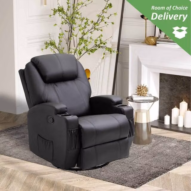 HOMCOM Black Faux Leather Electric 8-Point Vibration Massage Recliner Sofa Chair