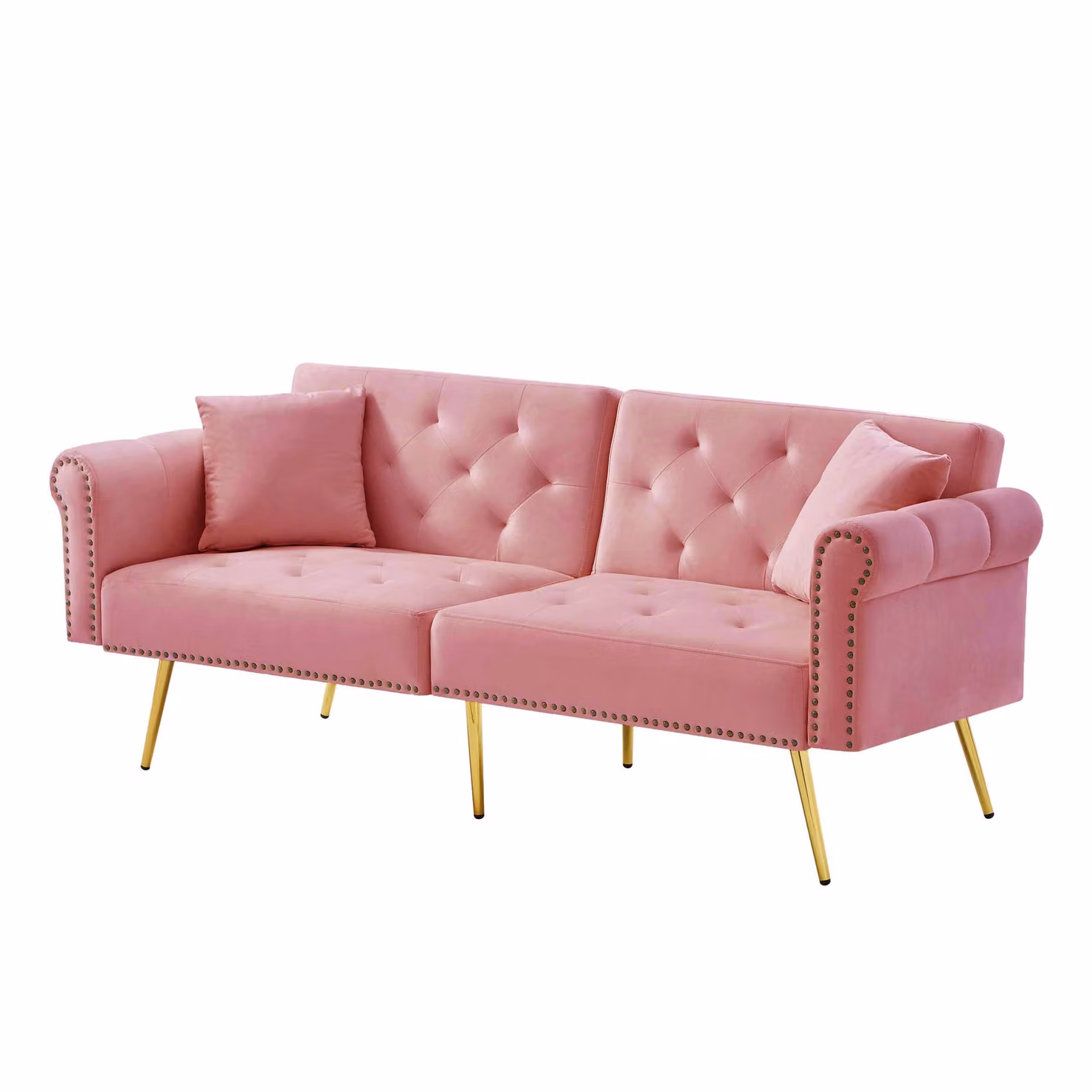 Aosom UK 2-Seater Modern Velvet Sofa Bed in Pink with Adjustable Backrests and Scatter Cushions, W/D/H: 177 x 74 x 71 cm – 2