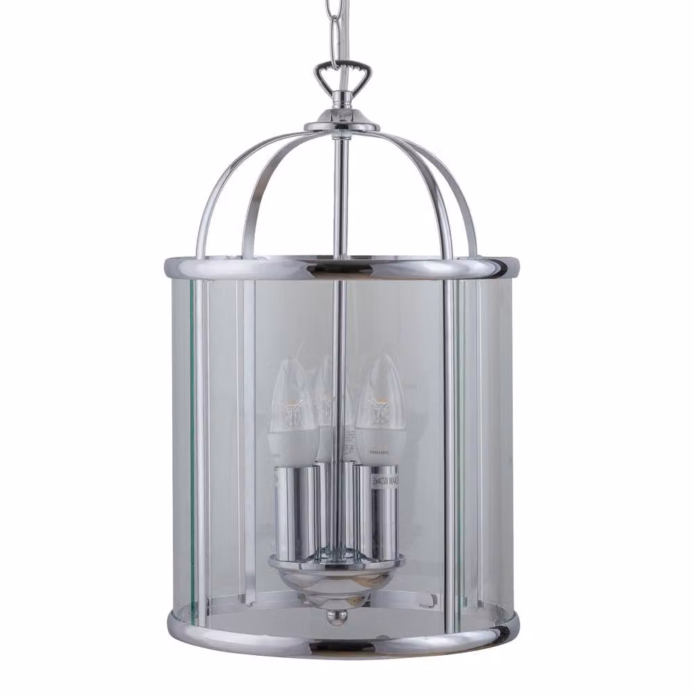 First Choice Lighting Polished Chrome 3 Lamp Lantern Style Pendant with Transparent Glass, Silver, Height Adjustable – 2