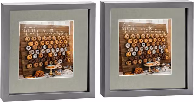 Nicola Spring Pack of 2 Grey 3D Box Photo Frames with 6x6 inch Mount, W/D/H: 25.4 x 25.4 x 25.4 cm