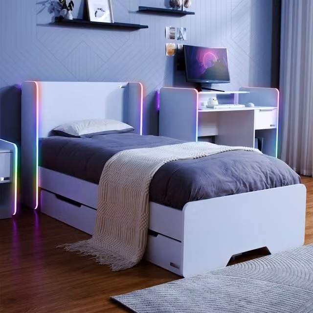 X Rocker Electra RGB Single Bed with Storage and NEO Motion SYNC in White