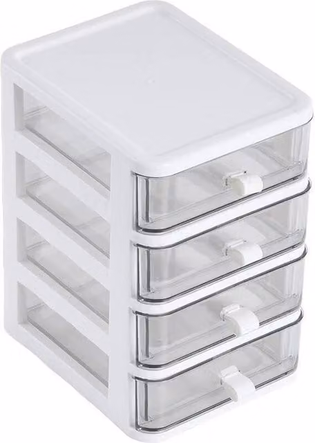FLAVORA Small Desktop Storage Tower Unit with 4 Mini Drawers in Transparent Plastic – 1