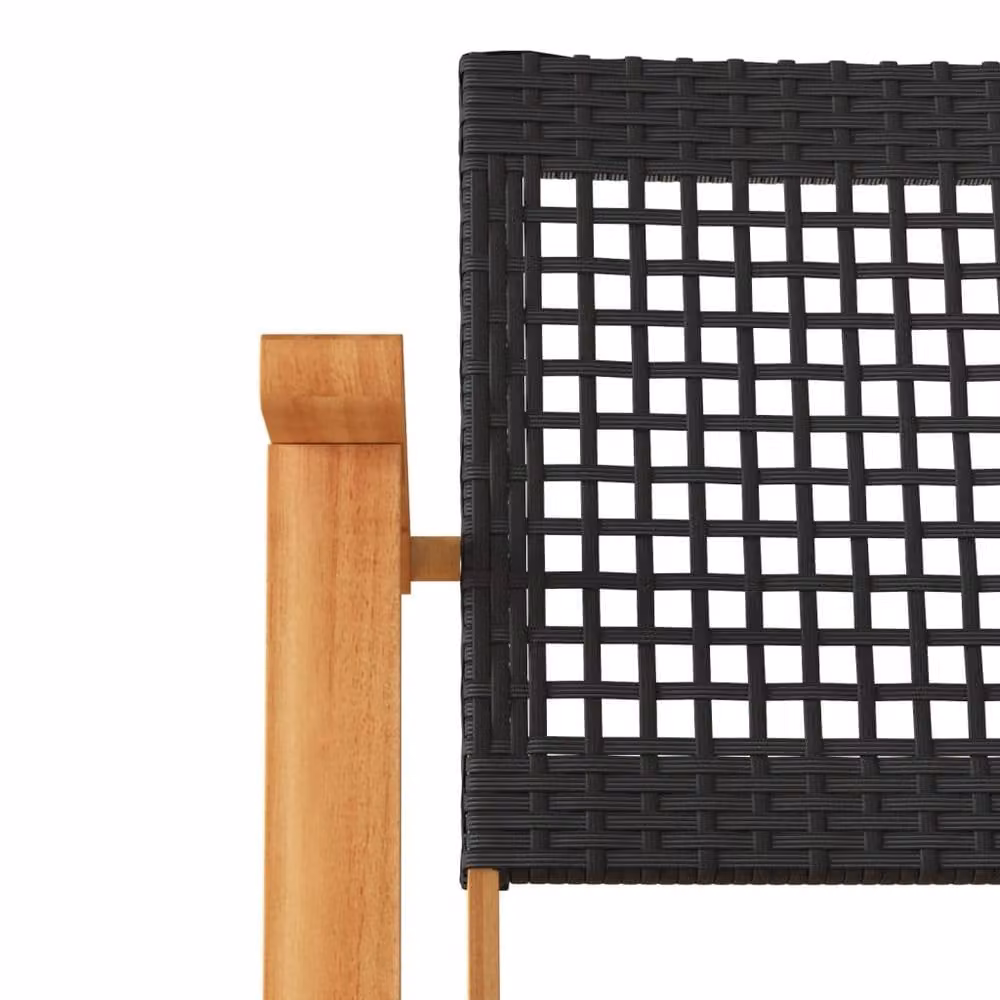 Berkfield Home Set of 2 Modern Black Poly Rattan and Acacia Wood Garden Chairs – 7