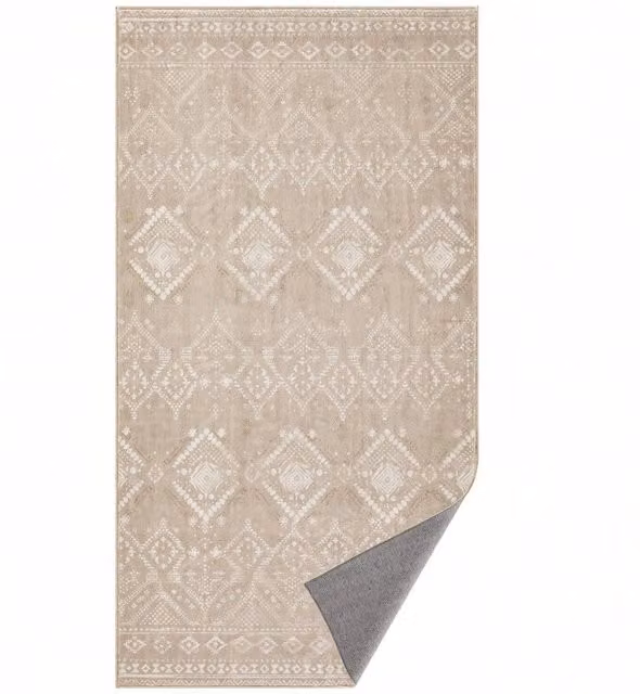 SONGMICS Non-slip Boho Rectangular Area Rug with Diamond Pattern in Brown and Beige, W/D: 150 x 80 cm