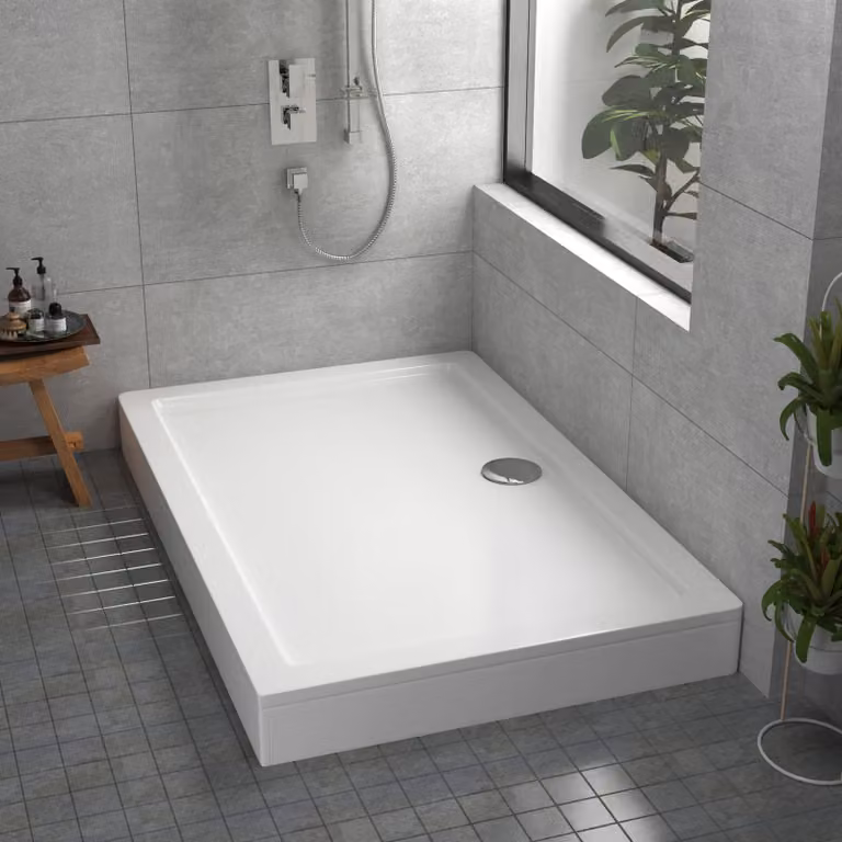 Apex White Rectangular Mineral Cast Stone Shower Tray with Riser Kit, Width: 170 cm