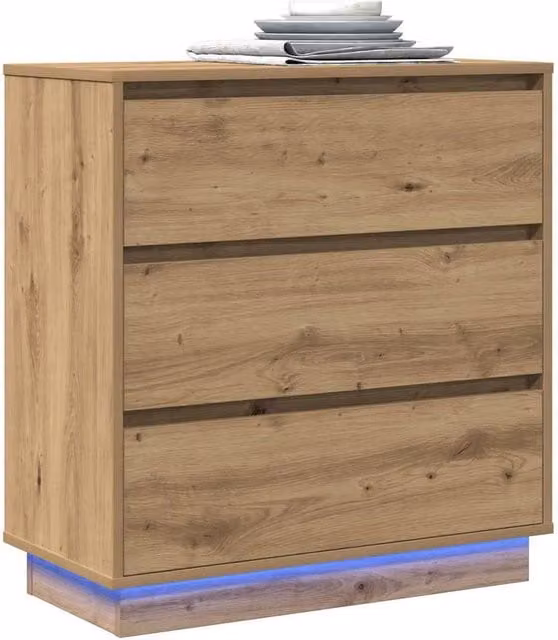 Berkfield Home Beautiful Bedside Cabinet with Integrated LED in Artisan Oak Brown, W/D/H: 34.5 x 34.5 x 75 cm