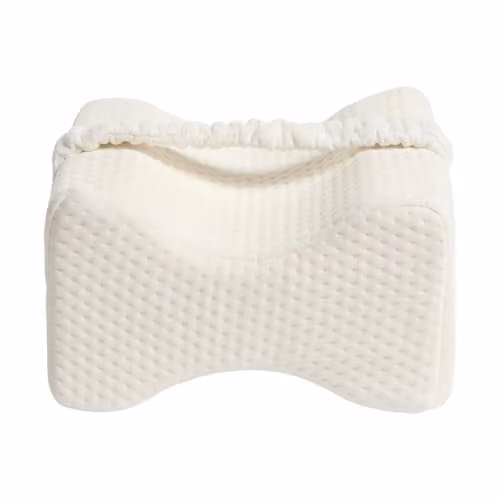 OHS Memory Foam Knee Pillow in White for Side Sleepers with Removable Washable Cover