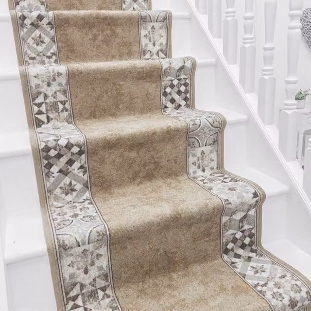 runrug Murcia Stair Runner Carpet, Light Brown, W: 80 cm x L: 480 cm
