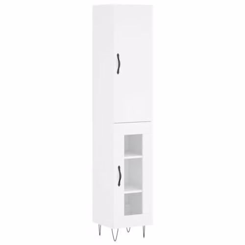 vidaXL Modern White Highboard with Glass Doors and Internal Shelves, W/D/H: 34.5 x 34 x 180 cm – 1