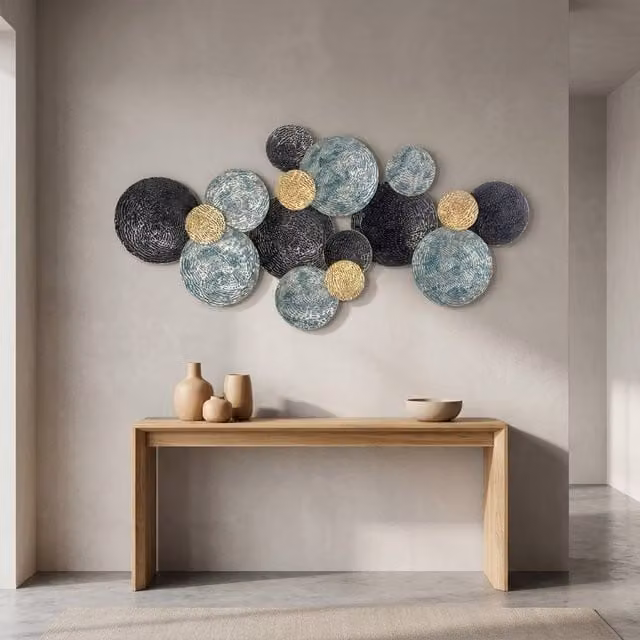 STILVORA Modern Geometric Metal Wall Art in Blue with Abstract Multi-Disc Design, 133 cm – 1