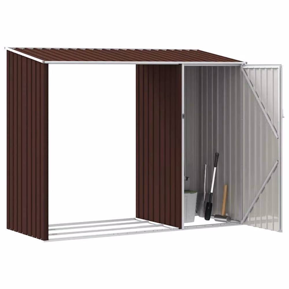 Berkfield Home Garden Brown Galvanised Steel Firewood Shed W/D/H: 245 x 98 x 159 cm – 5