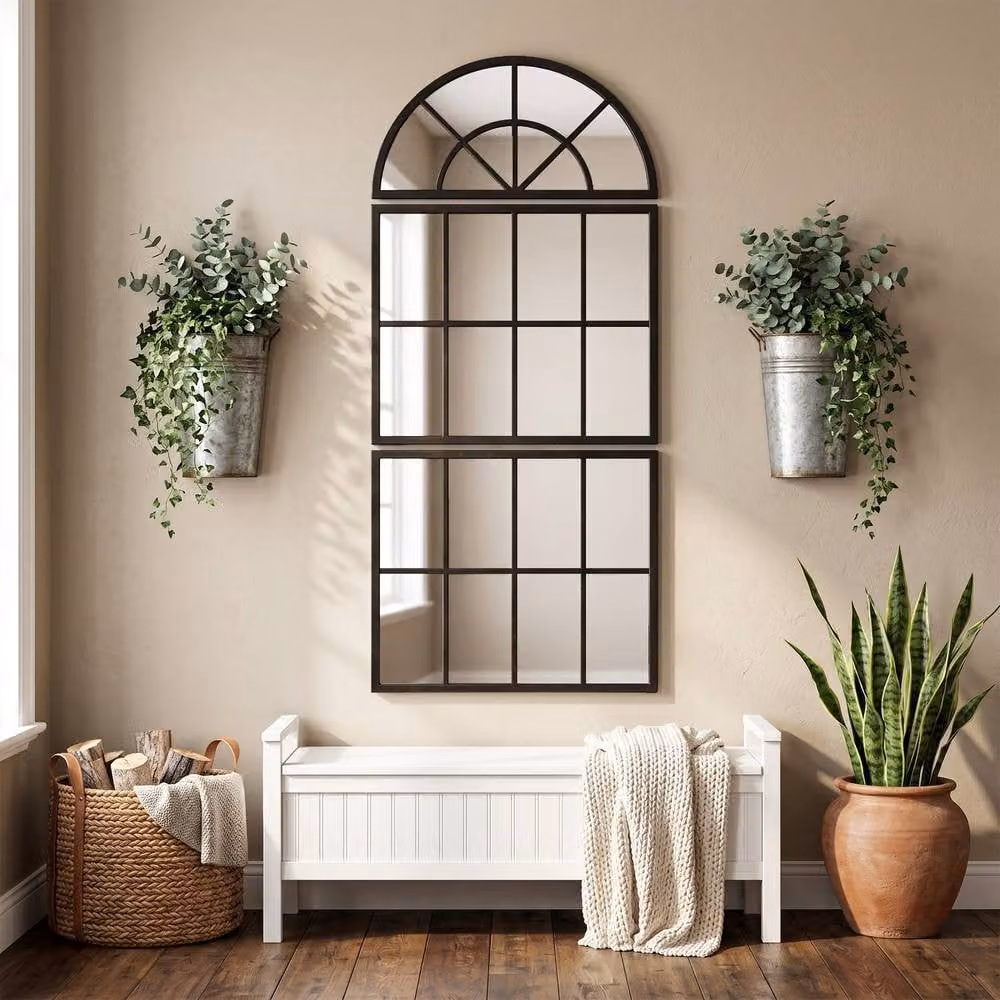 HOMCOM Modern Large Arched Wall Mirror with Tempered Glass in Black – 2